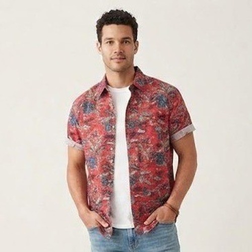 Duluth Trading Co Button Down Mens 3XL Red BBQ Tropical Island Surf Shirt